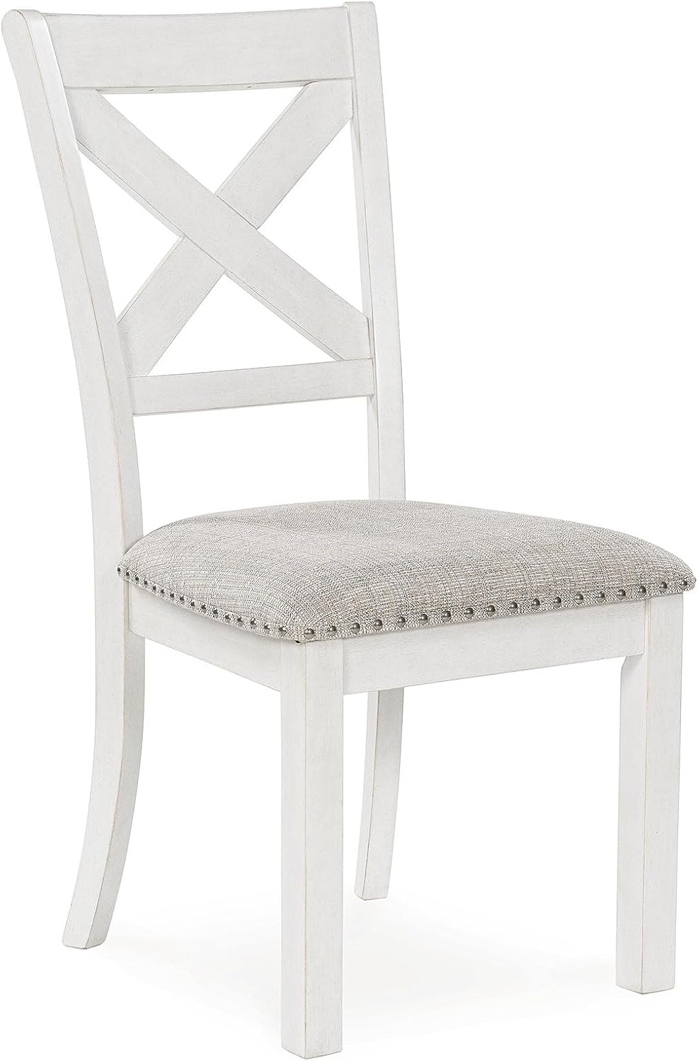 Signature Design by Ashley Robbinsdale Classic Upholstered Dining Chair with Cushion and Nailhead Trim, Set of 2, White & Light Gray