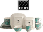 222 Fifth Adelaide Turquoise 16-Piece Porcelain Dinnerware Set | Microwave and Dishwasher Safe Dining Set for 4 | Stackable and Chip-Resistant Plates Bowls and Cups | Gift for Housewarming & Wedding