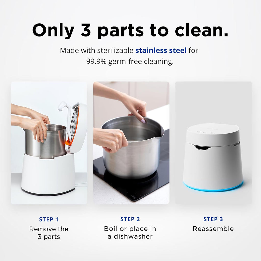 Carepod One Plus Stainless Steel Humidifier for Large Room with Mood Light, Quiet & Safe for Baby, Only 3 Washable Parts, Easy to Clean Ultrasonic Cool Mist Humidifiers for Bedroom for 30Hrs (1Gal/4L)