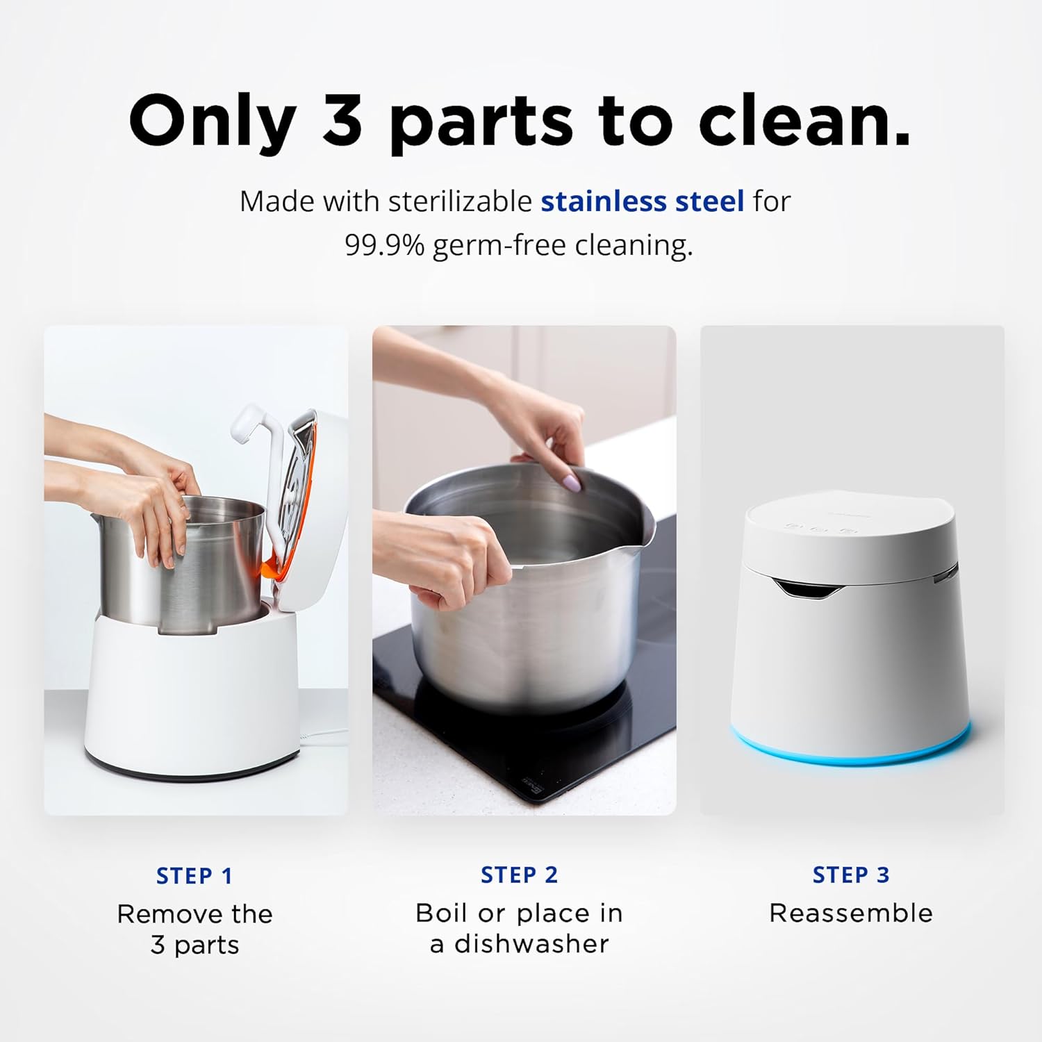 Carepod One Plus Stainless Steel Humidifier for Large Room with Mood Light, Quiet & Safe for Baby, Only 3 Washable Parts, Easy to Clean Ultrasonic Cool Mist Humidifiers for Bedroom for 30Hrs (1Gal/4L)