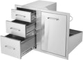 VEVOR Stainless Steel Cabinet  Outdoor Kitchen Door Drawer Combo 29.5" W x 22.6" H x 21.7" D  Access Door/Triple Drawers  Propane Drawer  Adjustable Garbage Ring  BBQ Island Patio Grill Station