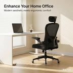 Office Chair with Adjustable Lumbar Support & Flip-Up Armrests -Ergonomic High Back Computer Desk Chair with Thickened Seat Cushion, Rolling Wheels for Home/Office Study Work (02H-Black)