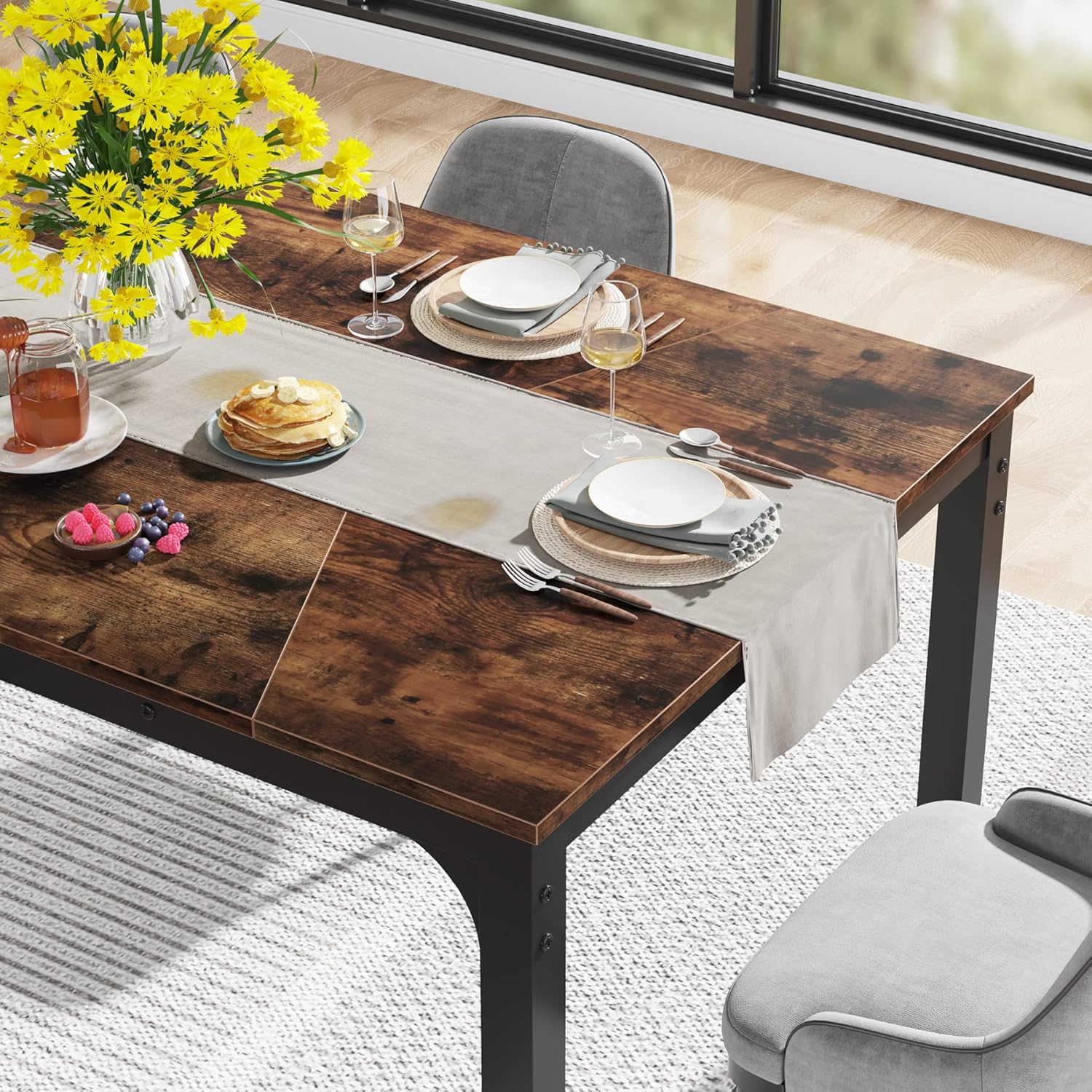 LITTLE TREE 78.7 Inch X-Large Dining Table Rectangular Kitchen Furniture for 6 to 8 People, Brown