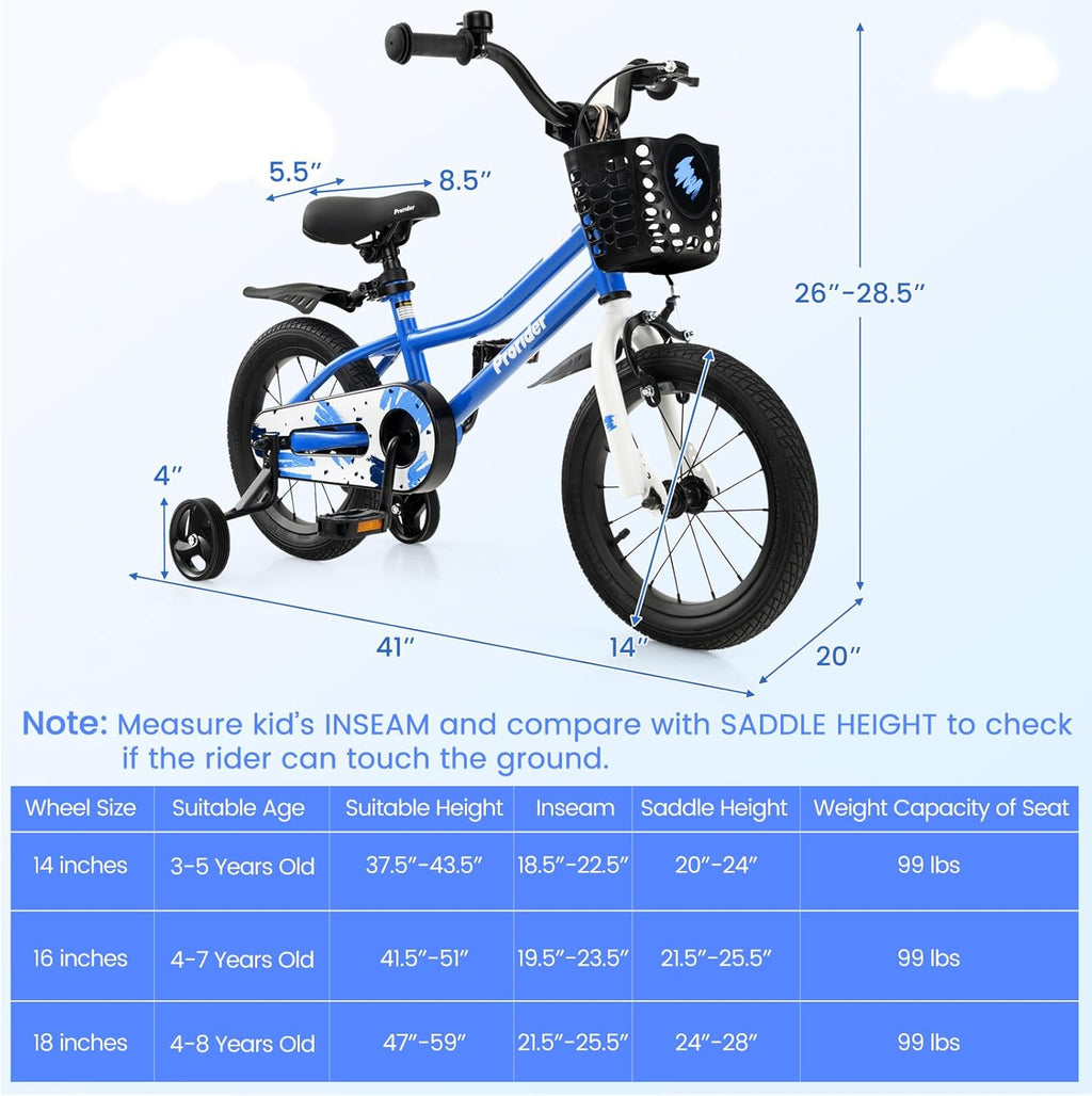 BABY JOY Kids Bike, 12 14 16 18 Inch Boys Girls Bike for 3-8 Years w/Training Wheels, 20 Inch Children Bicycle for 8+ Teens w/Kickstand, Handbrake, Coaster Brake & Removable Basket, Sporty Bicycle