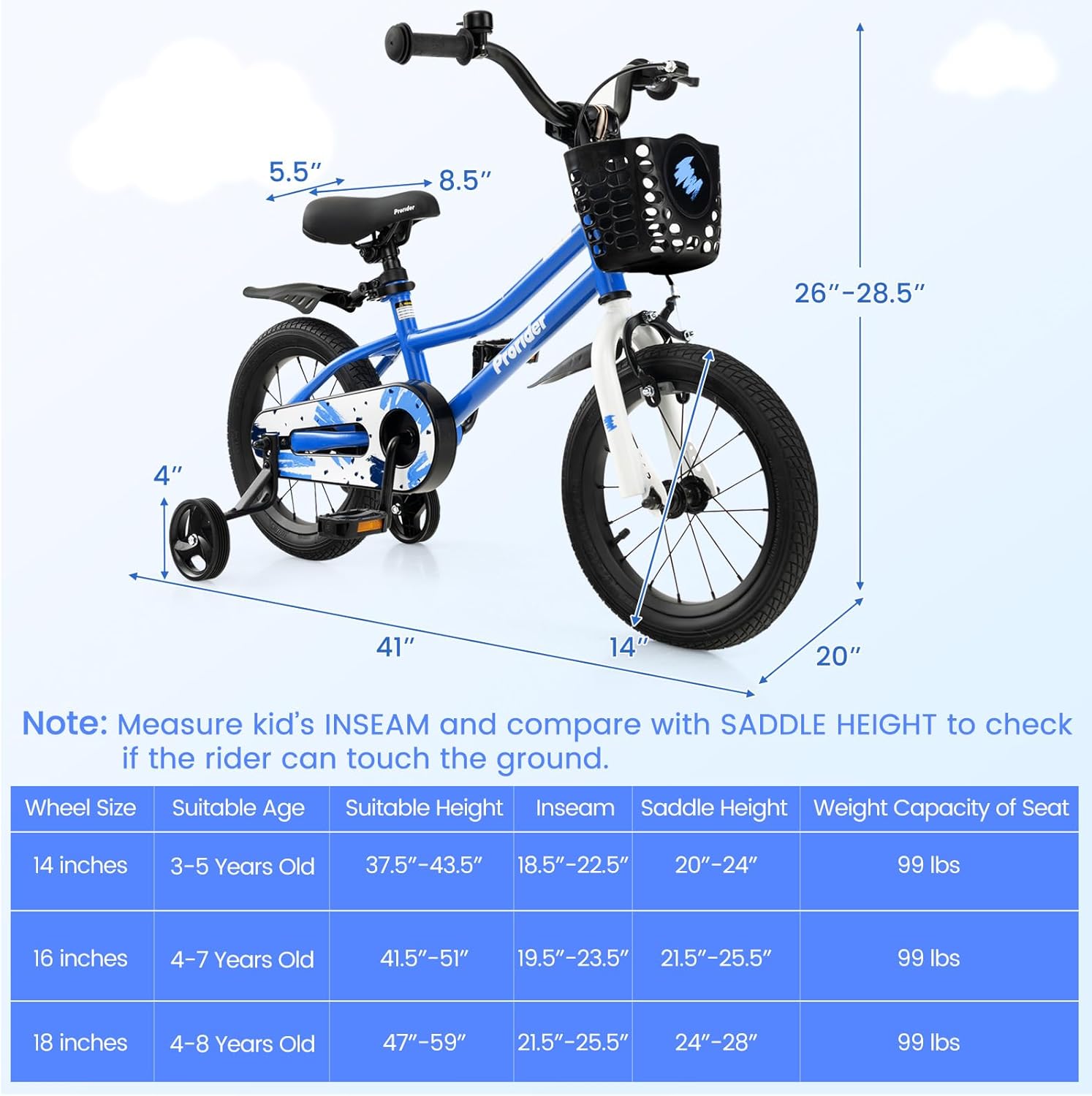 BABY JOY Kids Bike, 12 14 16 18 Inch Boys Girls Bike for 3-8 Years w/Training Wheels, 20 Inch Children Bicycle for 8+ Teens w/Kickstand, Handbrake, Coaster Brake & Removable Basket, Sporty Bicycle