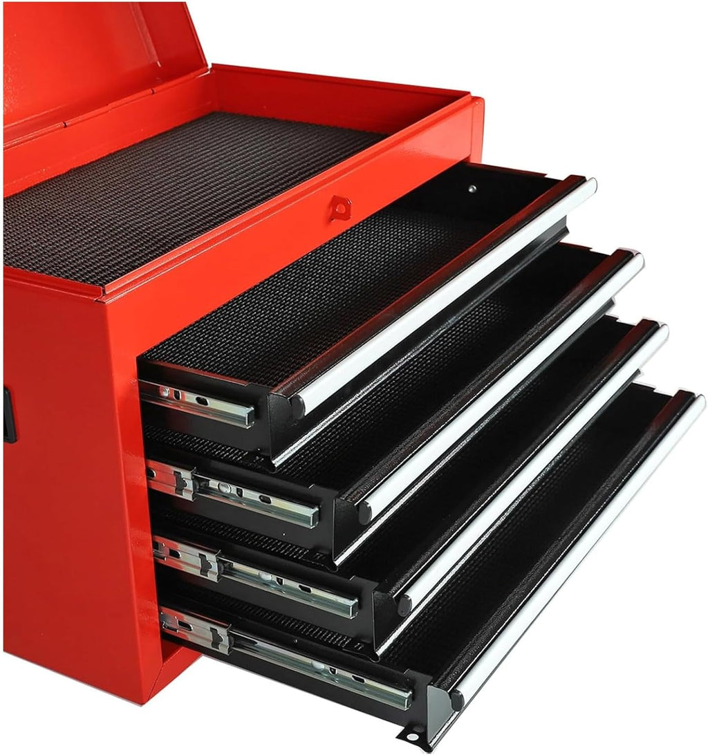 5-Drawer Rolling Tool Chest, 2 in 1 Tool Storage Cabinet with Detachable Top, Steel Tool Box with Wheels, Red and Black, Lockable, for Garage Workshop