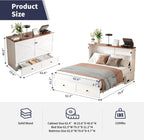 ijuicy Queen Murphy Bed with Mattress Included, Farmhouse Cabinet Bed with Storage Drawer & Charging Station, Foldable Space-Saving Murphy Beds for Guest Bedroom, Living Room (White & Brown)