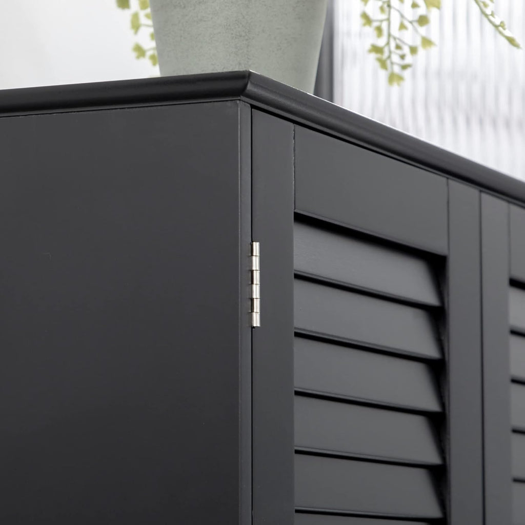 HOMCOM Tall Narrow Bathroom Storage Cabinet with Doors and Shelf Adjustability, Freestanding Linen Cabinet with 2 Cabinets and Countertop, Black