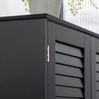 HOMCOM Tall Narrow Bathroom Storage Cabinet with Doors and Shelf Adjustability, Freestanding Linen Cabinet with 2 Cabinets and Countertop, Black