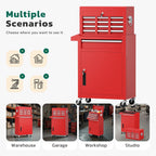 Greenvelly Tool Chest, 5-Drawer Rolling Tool Chest with Hooks and Lockable Wheels, Detachable Top Tool Box, Toolbox with Wheels, Rolling Tool Box for Mechanics Garage Workshop and Tool Room (Red)