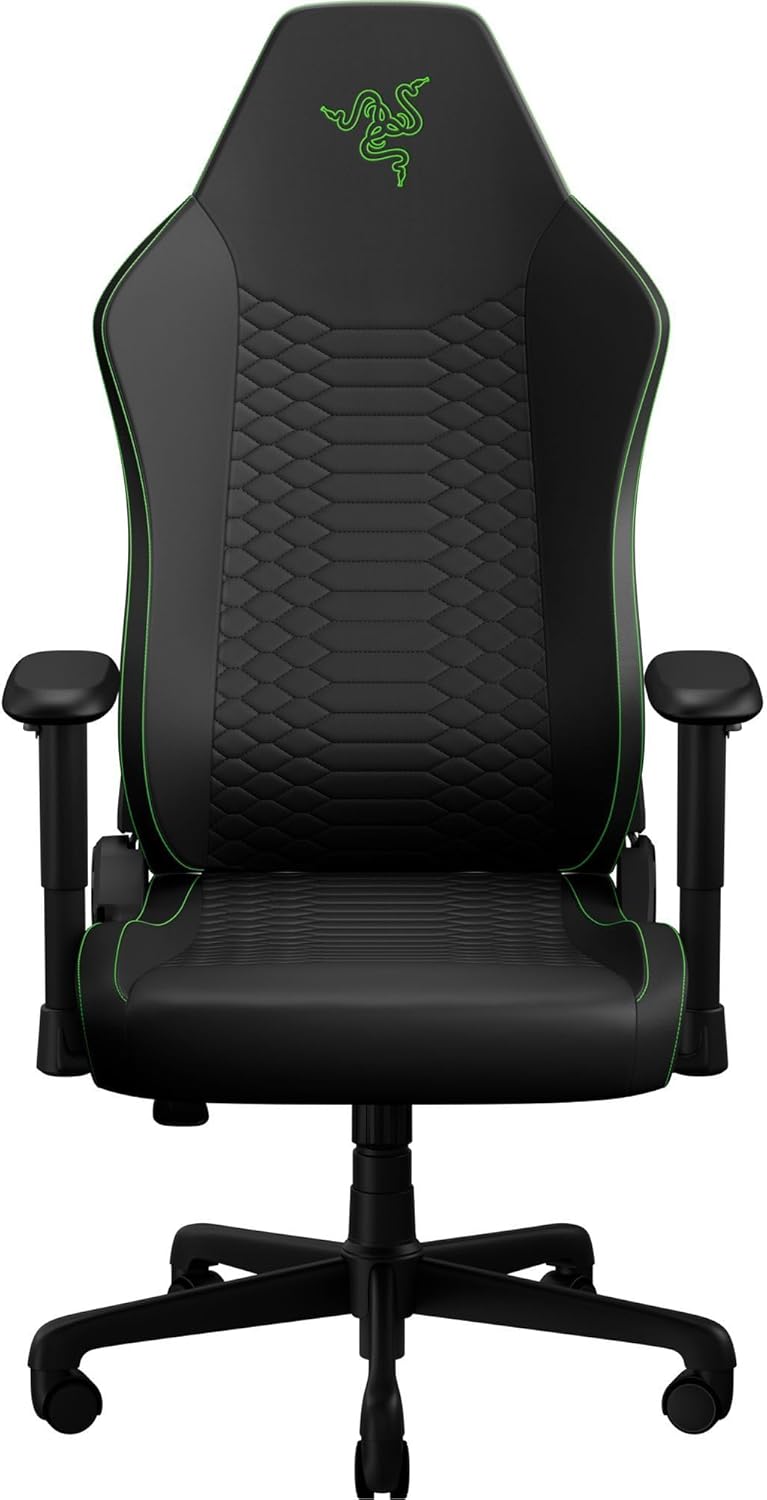 Razer Iskur V2 X NewGen Ergonomic Gaming Chair: Gen-2 EPU Leather with Cooltouch - Lumbar Support - Ultra-Wide Base - Foam Cushions - Adjustable 152 Degree Recline - 2D Armrests - Black/Green
