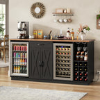 78.74" Large Coffee Bar Cabinet with Fridge Space, Mini Fridge Cabinet with Storage, Liquor Cabinet with Wine Rack Glass Holder Power Outlets for Living Room, Kitchen, Black KTSR003B