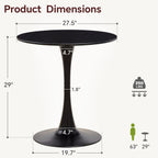 Round Dining Table 27.5" Black Tulip Table with Pedestal Base for 2-4 People Small Space - Kitchen Living Room Cafe