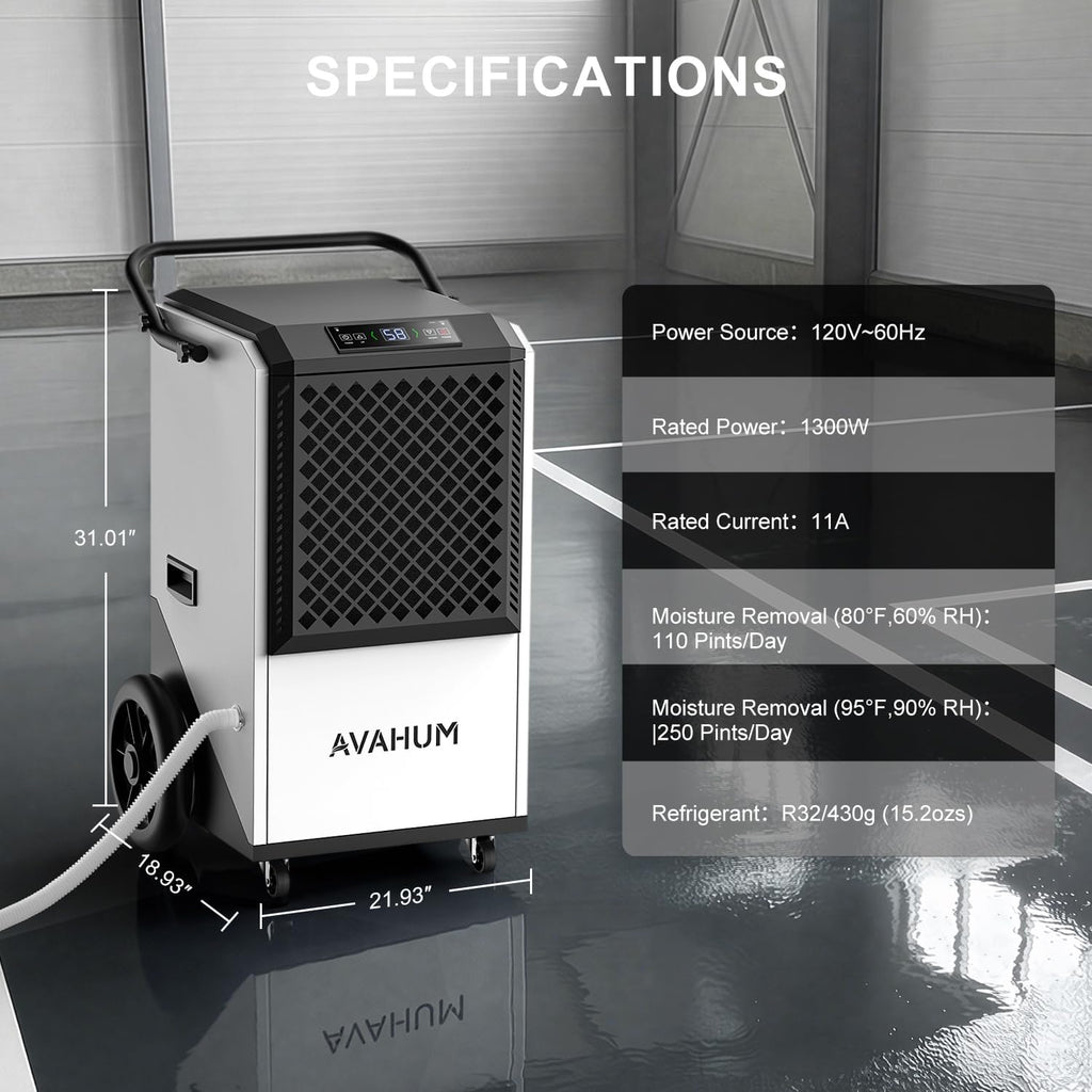 250 Pint Commercial Dehumidifier, Industrial Dehumidifier for 8,000 Sq.Ft Basement Warehouse Construction, Large Heavy Duty Commercial Grade Dehumidifiers with Drain Hose, Auto Defrost, Auto Restart