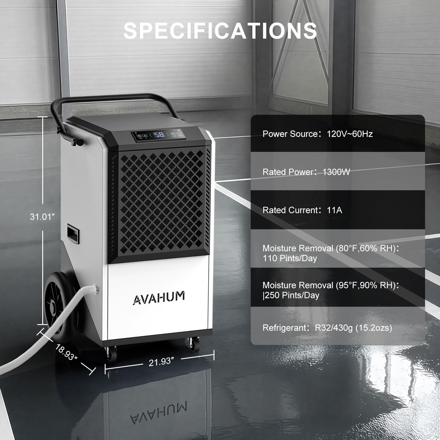250 Pint Commercial Dehumidifier, Industrial Dehumidifier for 8,000 Sq.Ft Basement Warehouse Construction, Large Heavy Duty Commercial Grade Dehumidifiers with Drain Hose, Auto Defrost, Auto Restart