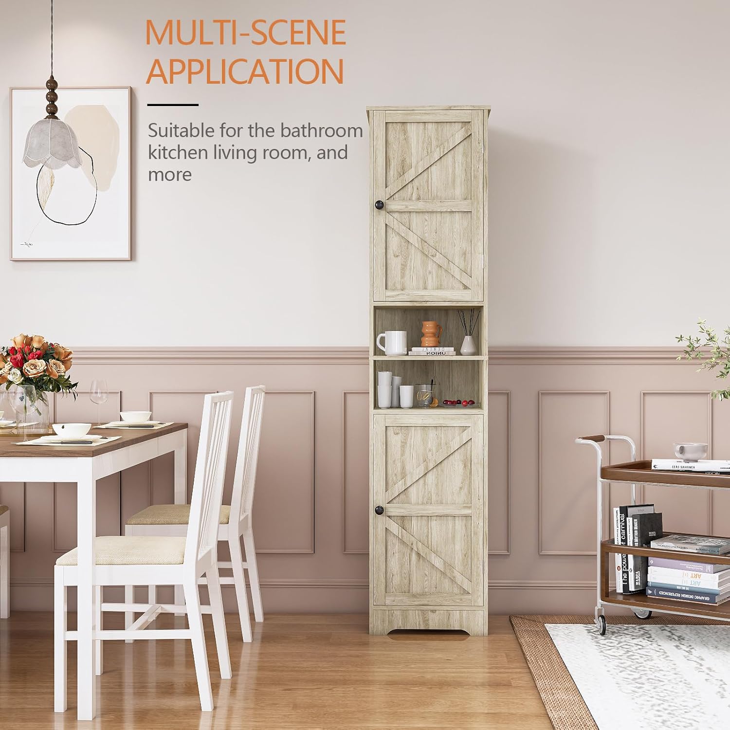 Viaozutis Tall Bathroom Storage Cabinet, Vertical Freestanding Organizer with Adjustable Shelf, Slim Design for Small Bathrooms, Towels & Toiletries Storage Gray