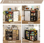 METYERRY Kitchen Bakers Rack with Power Outlet,Mini Fridge Cabinet with Mesh Basket, Mini Fridge and Microwave Table with Storage for Office,Kitchen,Living Room,Coffee Bar,Patio,Brown