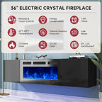 oneinmil 70" Floating TV Stand with 36" Electric Fireplace, Wall Mounted Fireplace Entertainment Center with Storage, Fire Place TV Console for Living Room, All Black