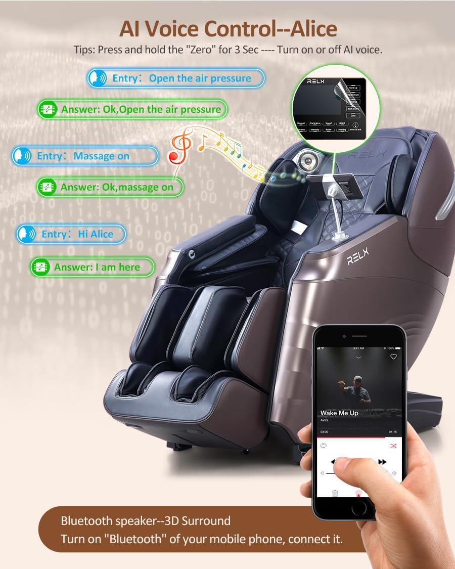 RELX Massage Chair Full Body  15 Modes Zero Gravity SL-Track Shiatsu Massage Chair Built-in Heat System  Airbag Massage with Body Scan  Deep Yoga Stretch  Calfrest Extension and AI Control(Brown)