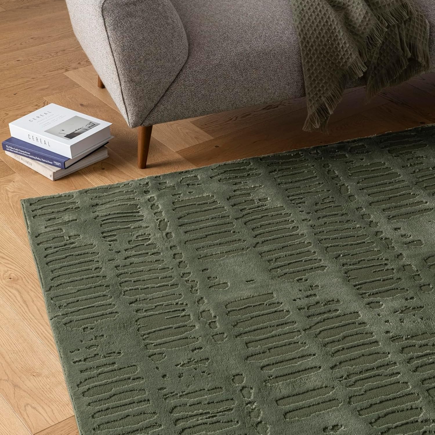 Revival Rugs Shell 10'6" x 14'3" Washable Area Rug for Living Room Bedroom - 100% Recycled Oeko-TEX Certified, Medium Pile, Green