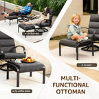 NATURAL EXPRESSIONS Patio Furniture Set, 5 Pieces Outdoor Swivel Rocker with Ottoman, High Back, Deep Seating with 5" Olefin Cushion, Patio Rocking Chairs for Porch, Backyard (Dark Grey)