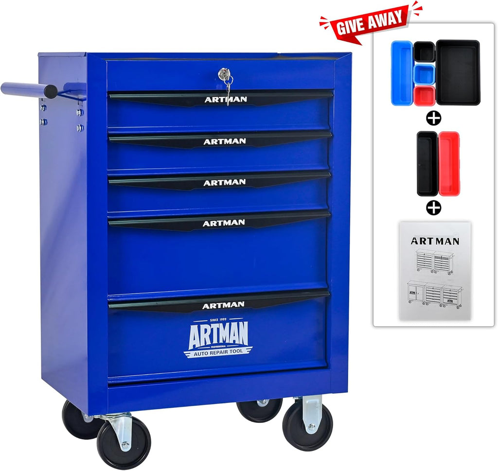 RYH 5 Drawers Rolling Tool Chest - 13" D x 20.9" W x 30.5" H Heavy Duty Mobile Tool Cart with Locking Wheels & Ball Bearing Drawers, Garage Tool Storage Cabinet (Blue, 5 Drawers)
