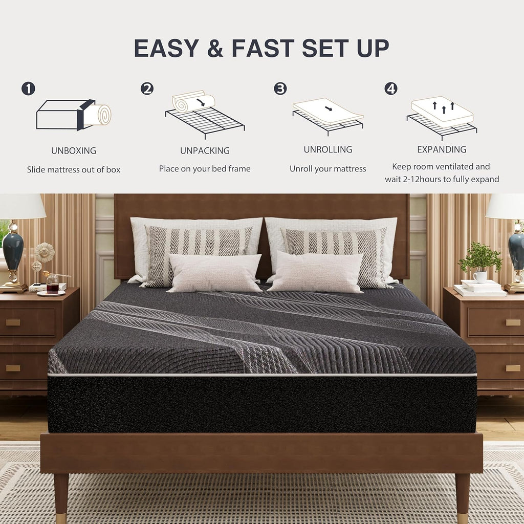 King Size Mattress, 12 Inch Gel Memory Foam, Cooling & Back Pain Relief, CertiPUR-US Certified, Fiberglass Free, Foam Made in USA, Medium