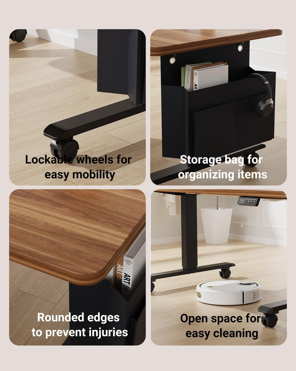 Coffee Table, Height Adjustable Electric Coffee Table with Storage Bag Lift Tabletop Dining Table Office Table with Lockable Wheels for Living Room (Dark Walnut Look, 40 x 24 Inches)
