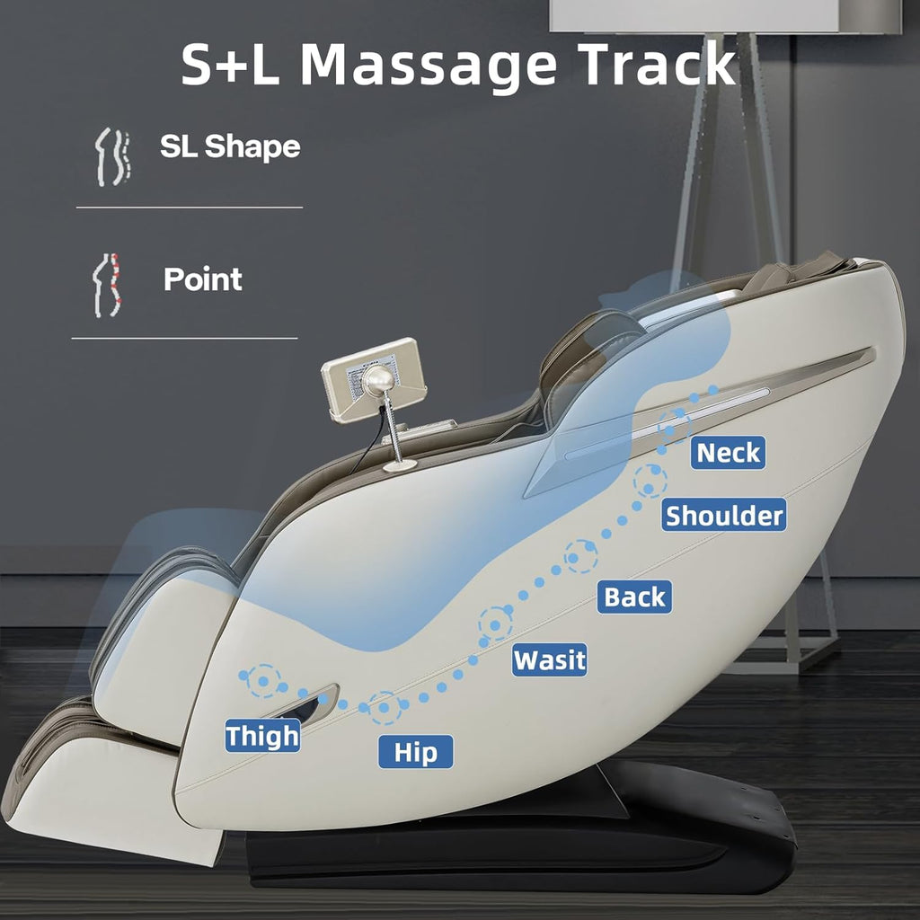 MYTHIA MD906 2026 Massage Chair - Full Body Zero Gravity Recliner with 3D Massage, Heat Therapy, Air Pressure & Foot Roller, Bluetooth & USB Charging Port for Home & Office Use (Beige)