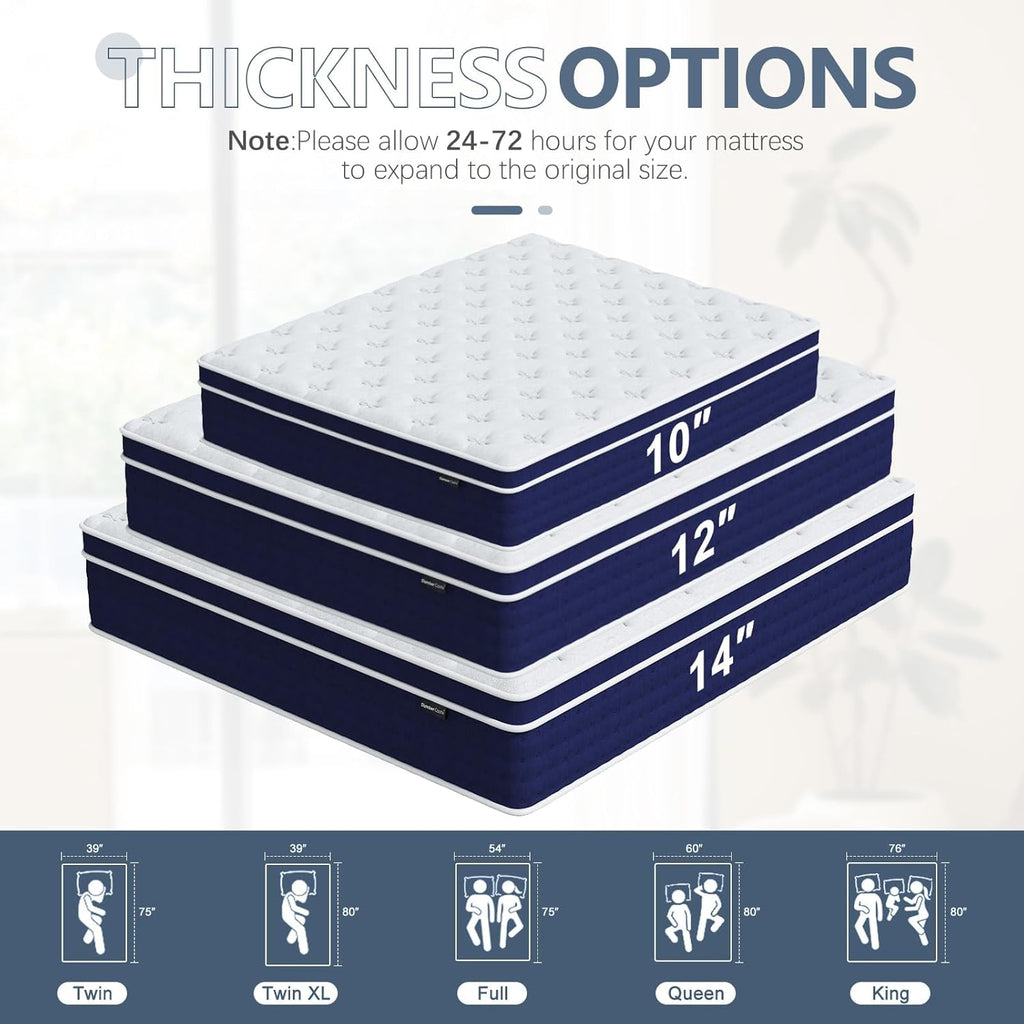 Queen Mattress 12 Inch, Gel Memory Foam Hybrid Mattresses with Luxury 10 Layers, Medium Firm Queen Bed Mattress in a Box with Pressure Relief and Support, CertiPUR-US Foam & 365-Night Trial