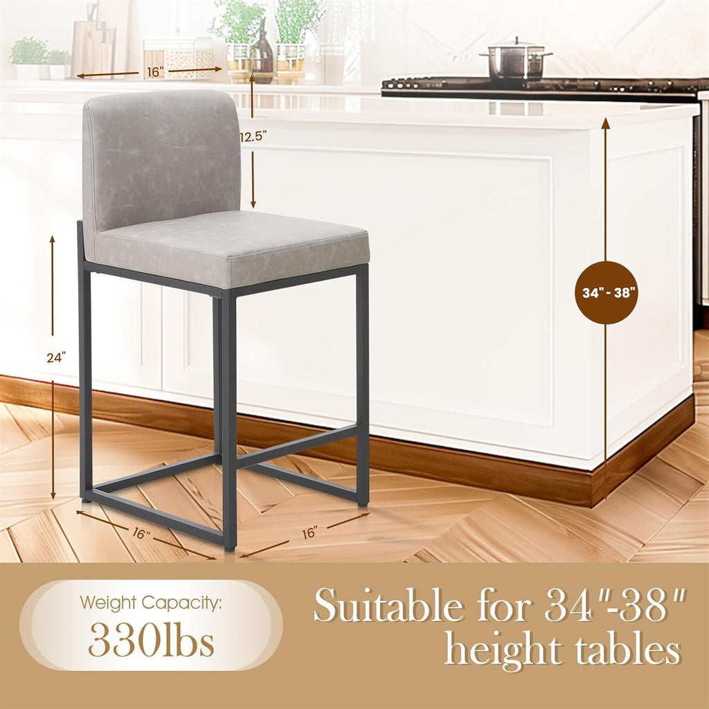 Sophia & William Light Grey Bar Stools Set of 3, Modern PU Leather Counter Height Barstools with Back, 24" Kitchen Island Bar Chairs