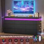 9 Drawer Dresser with LED Light, Black Modern Chest of Drawers for Bedroom,Long Dresser with Drawers for Living Room, Entryway, Hallway