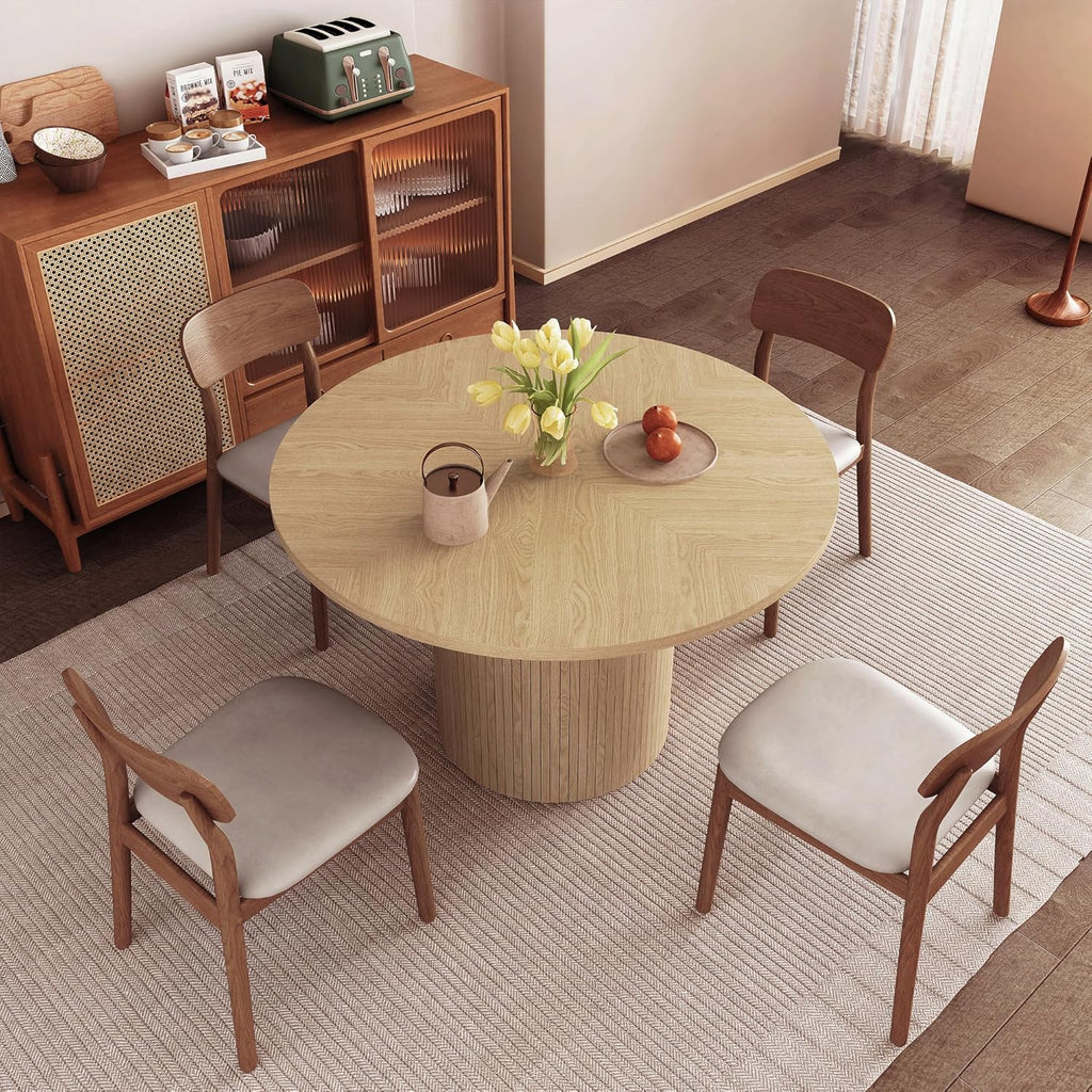 weselon Round Dining Table for 4, Modern Farmhouse Kitchen Table, 47 Inch Small Circle Dining Tables with Wood Strip Base for Kitchen Living Room (Natural)