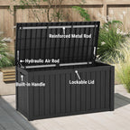 Mars Villa 150 Gallon Outdoor Storage Box, Large Resin Deck Box, Waterproof Storage Bin with Lockable Lid, Ideal for, Outdoor, Patio Furniture Cushions, Pool Supplies, Garden Tools, Black