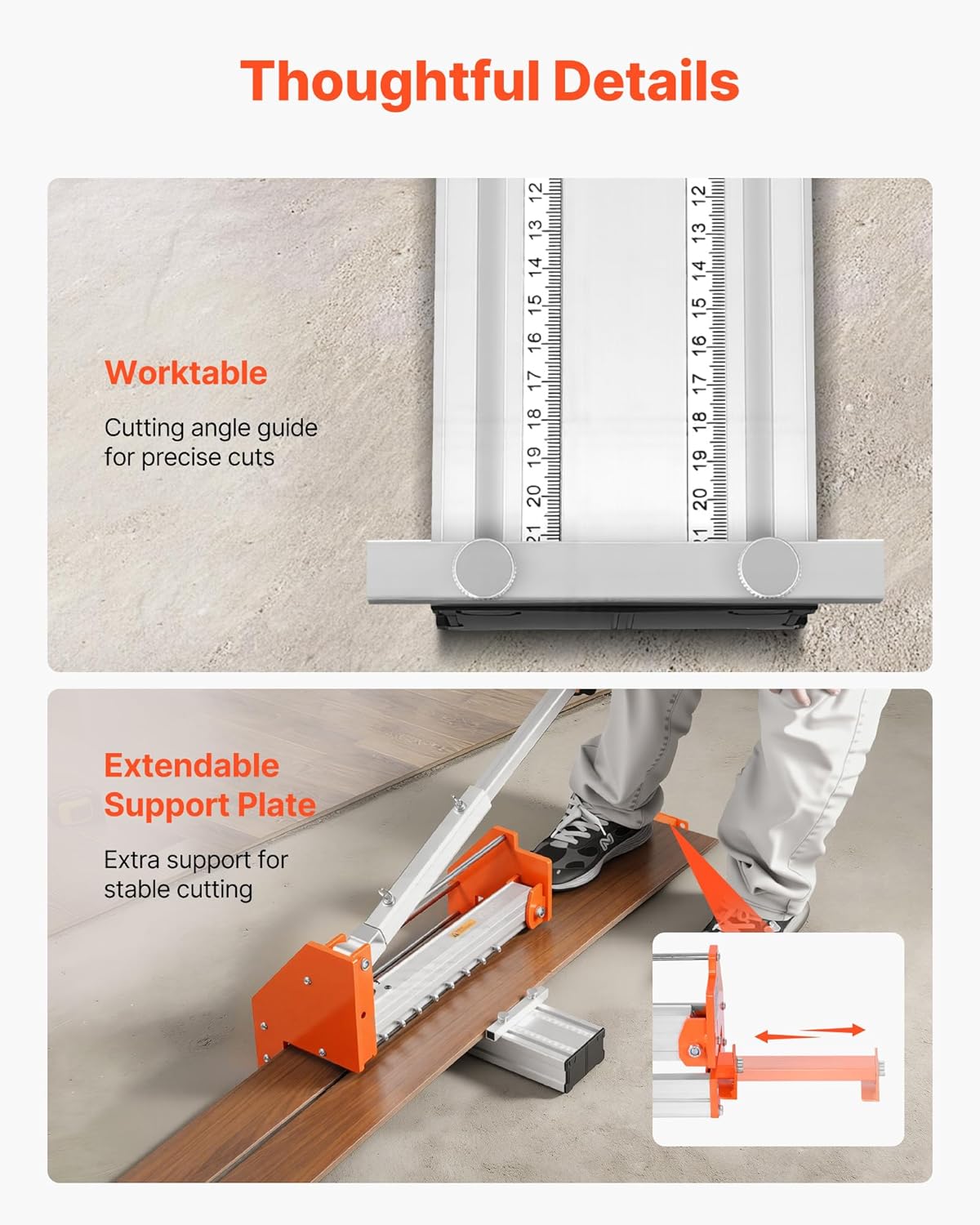 VEVOR 12 inch Vinyl Floor Cutter, 12mm Thick Laminate Flooring Cutter with Upgraded Labor-Saving Aluminum-Alloy Lever, Telescoping Support Plate, Cuts Certain Engineered Wood, LVT, VCT, SPC, LVP, WPC