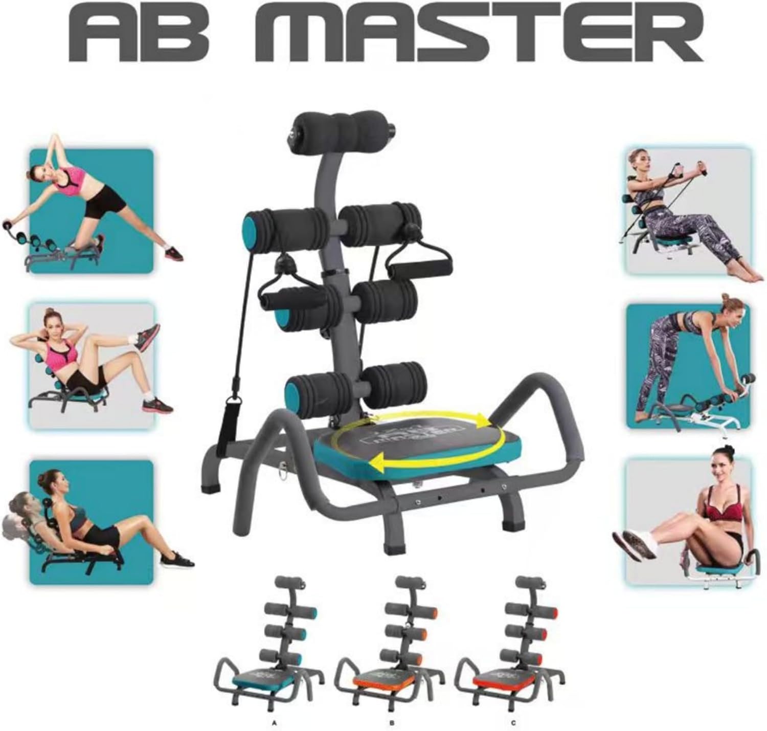 Ab Machine for Stomach Workout – Multi-Functional Adjustable Ab Trainer Machine with Waist Twister, Ab Rocket & Ab Cruncher – Abdominal Exercise Equipment for Home Gym