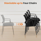 Sweetcrispy Mesh Back Stacking Arm Chairs, Upholstered Fabric Stacking Chairs, Sturdy Metal Office Chairs, Easy to Use and Store, Outdoor and Indoor, for Home, School, Party, Church, 2 Pack Black
