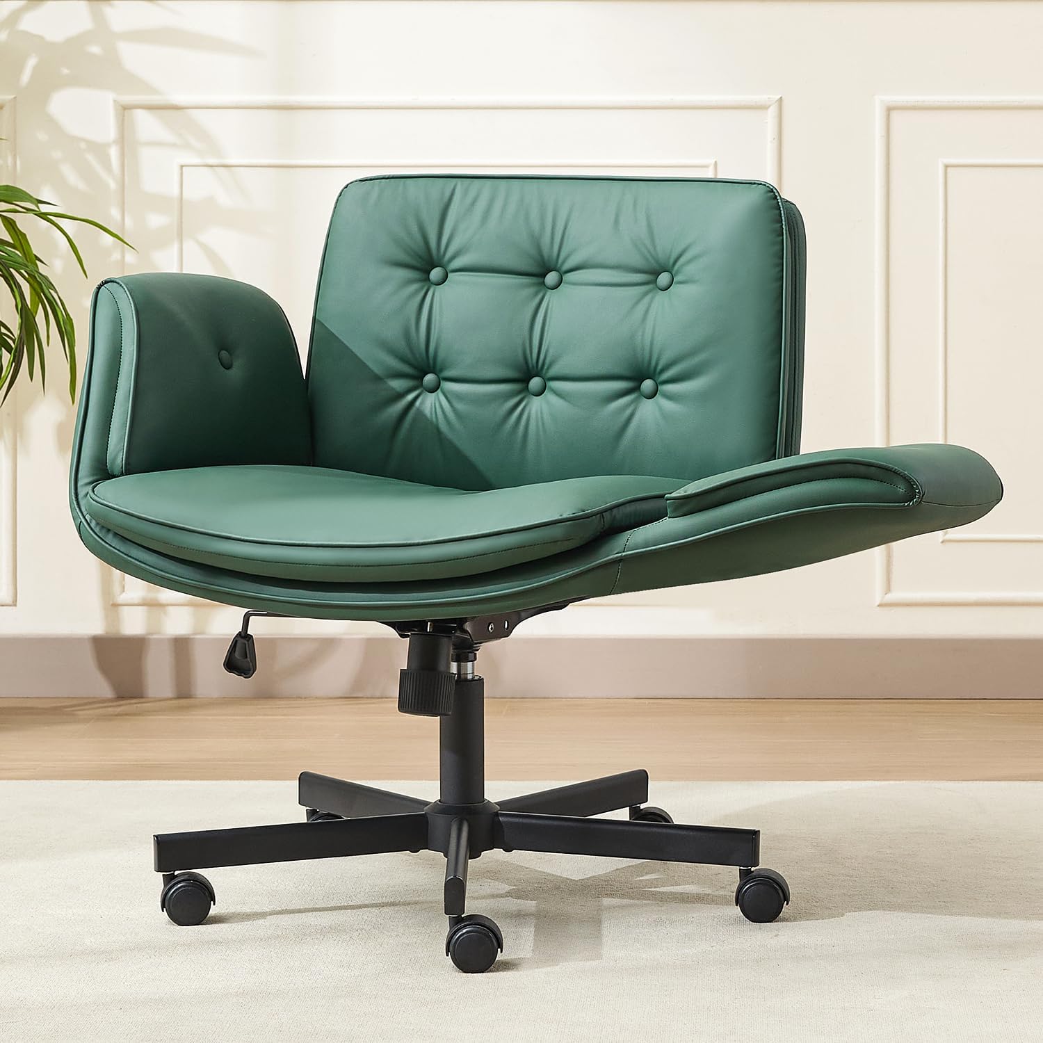 amseatec Criss Cross Chair with Armrests & Wheels, Adjustable Swivel Comfortable Lounge Vanity Chairs, Home Office Desk Chair, Medieval Style, (Christmas Green)