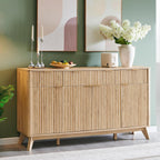 T4TREAM Large Buffet Sideboard Cabinet with Storages, 60" Fluted Modern Buffet Table Coffee Bar Wine Bar Storage Cabinet with 3 Drawers & 4 Doors for Dining Room, Living Room, Hallway(Natural Oak) | with Storages, Coffee Bar, Wine Bar, Storage Cabine