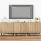 Vrullu Fluted Storage Cabinet, Free Standing Buffet, Wood Sideboard, Multifunctional Accent Storage for Living Room, Hallway, Entryway, Dining Room (1, Oak)