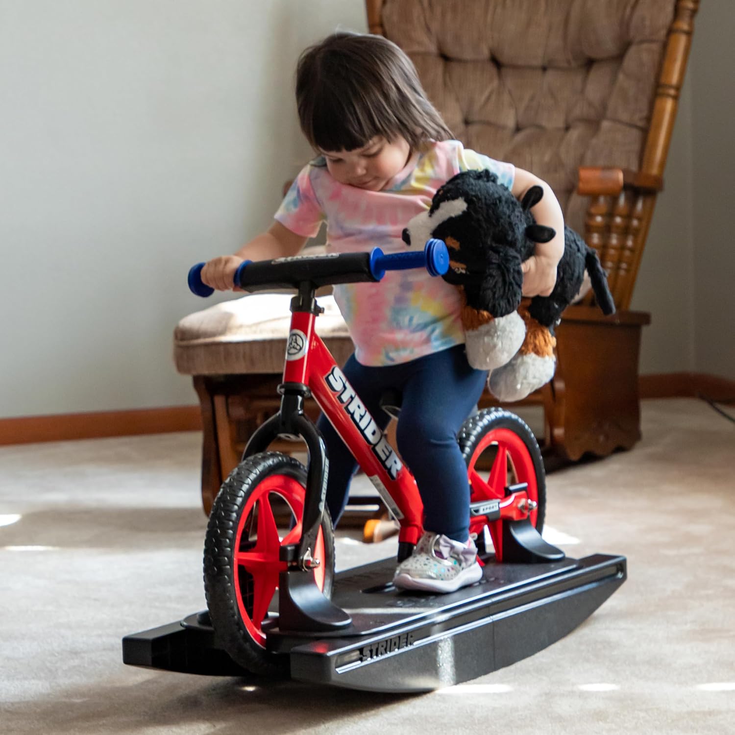 Strider 12” + Rocking Base - Helps Teach Baby How to Ride a Balance Bicycle - for Kids 6 Months to 4 Years - Easy Assembly & Adjustments