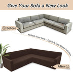 Arfntevss Stretch Sectional Couch Covers L Shaped Corner Sectional Sofa Cover Washable Jacquard Soft Fleece U Shape Sofa Slipcovers Anti Slip Furniture Protector for Dogs Pets (Small, Dark Brown)