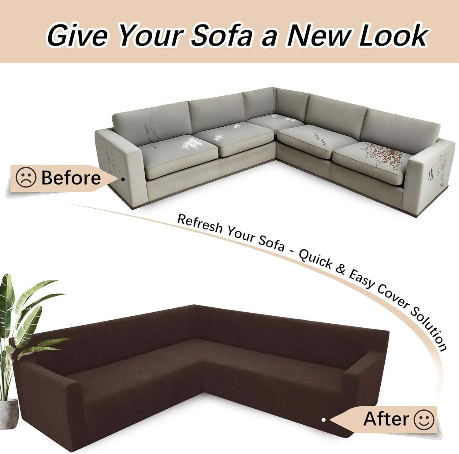 Arfntevss Stretch Sectional Couch Covers L Shaped Corner Sectional Sofa Cover Washable Jacquard Soft Fleece U Shape Sofa Slipcovers Anti Slip Furniture Protector for Dogs Pets (Small, Dark Brown)