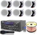 Home Theater System Kit 1000 Watts Bluetooth Receiver w/ 6 Qty 5.25" 175 Watts Each in-Wall in-Ceiling Speakers & 16 Gauge 250 ft. Speaker Wire Portable Microphone w/Remote Control by Technical Pro
