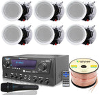 Home Theater System Kit 1000 Watts Bluetooth Receiver w/ 6 Qty 5.25" 175 Watts Each in-Wall in-Ceiling Speakers & 16 Gauge 250 ft. Speaker Wire Portable Microphone w/Remote Control by Technical Pro