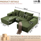 107" Modular Sectional Sofa with Ottoman, Modern Corduroy Cloud Couch with Deep Seat, Boneless Couch Upholstered 3-Seater U-Shaped Sofa for Living Room, No Assembly (Green, Left-Facing Chaise)