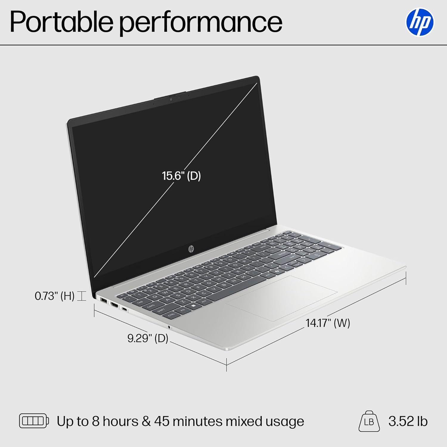 HP 15.6 inch Laptop  HD Touchscreen Display  AMD Ryzen 3 7320U  8 GB RAM  128 GB SSD  AMD Radeon Graphics  Windows 11 Home in S Mode  Natural Silver  15- fc0099nr