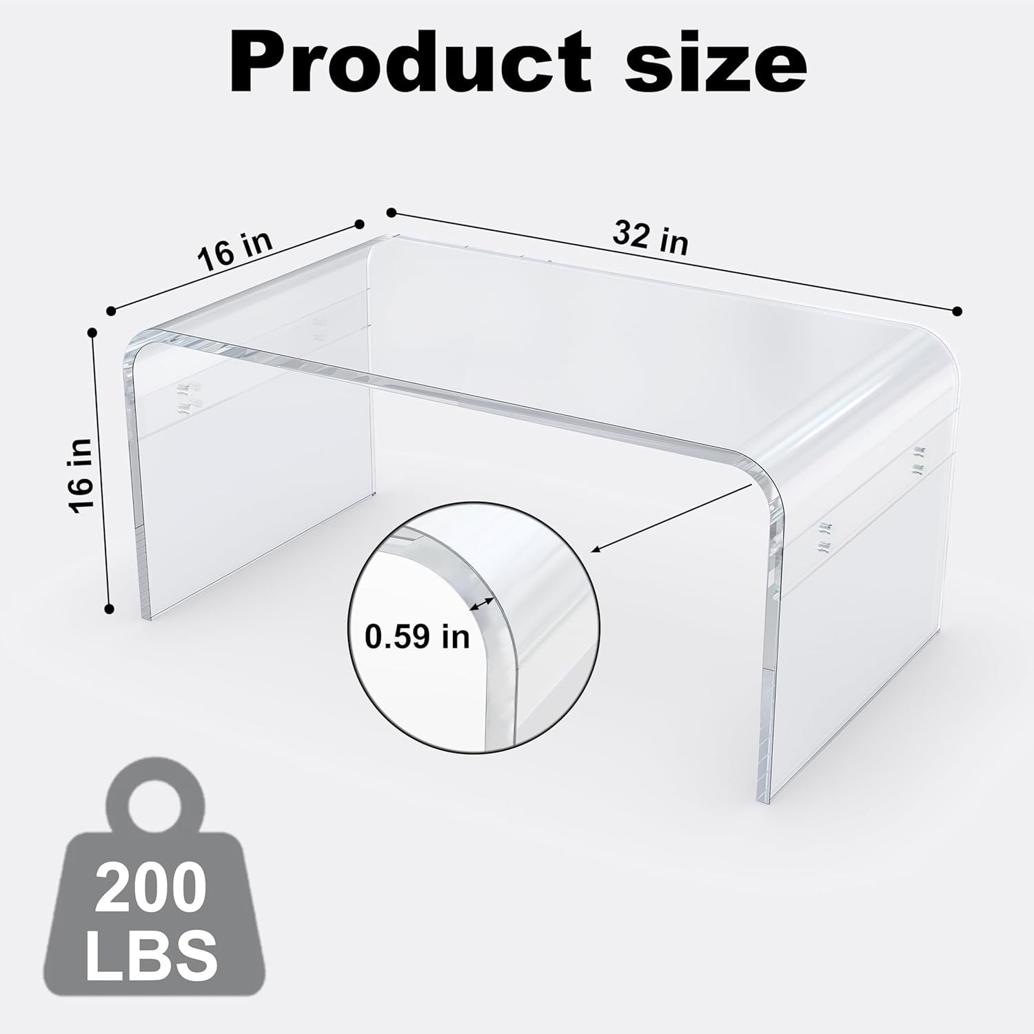 MESAILUP 32inch Premium Clear Acrylic Rectangle Coffee Table for Living Room,Mid Century Transparent Waterfall Lowtea Table, Middle Size Table (32"x16"x16") Need Assembly Fit for 2 Seat Sofa