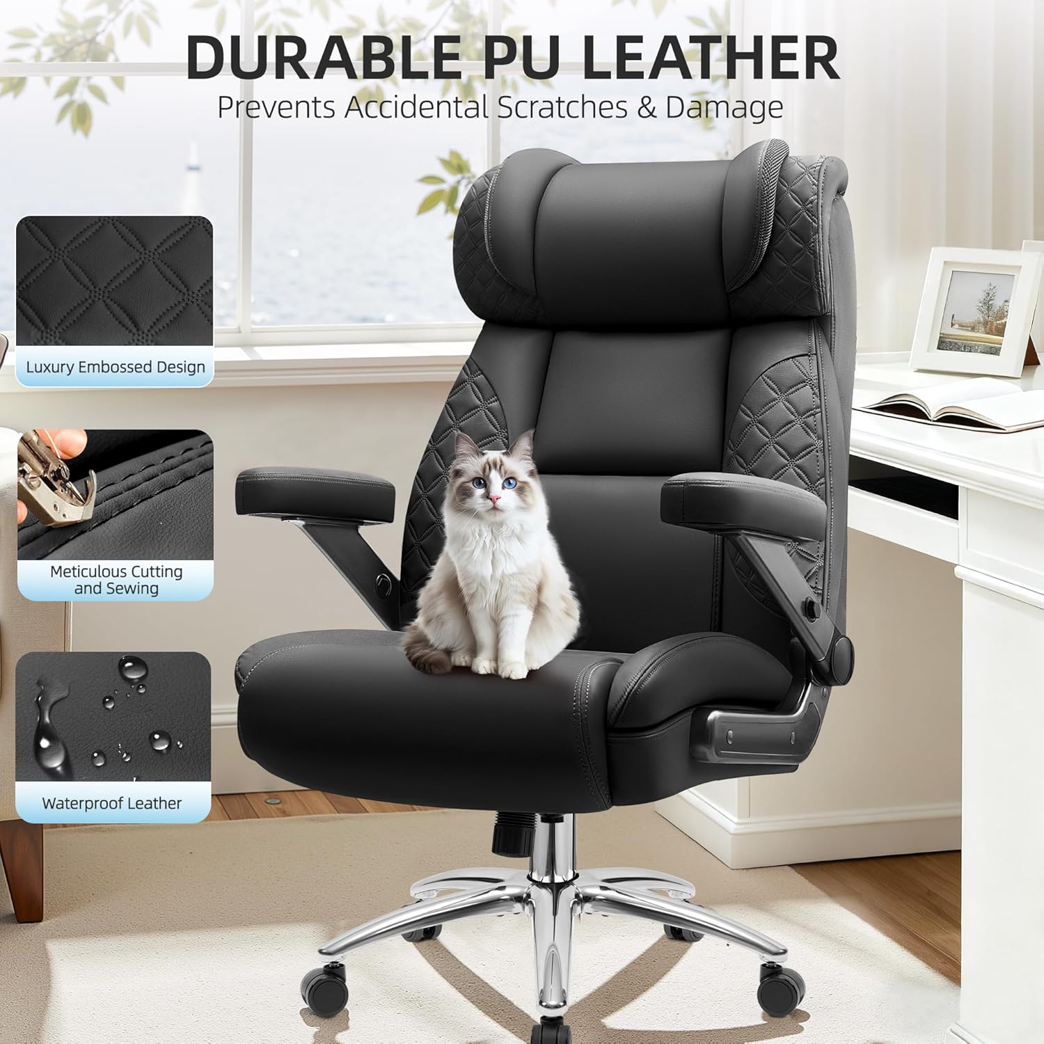 Big and Tall Office Chair, Desk Computer Chair for Heavy People, Oversized Executive Gaming Chair, Extra Wide 500LBS Ergonomic Comfy Office Chair with Adjustable Lumbar Support & 5D Flip Arms