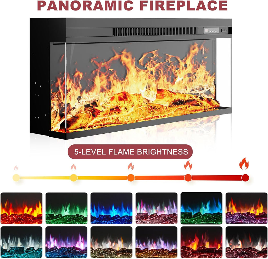 97" Fireplace TV Stand with 36" Electric Fireplace, Farmhouse Entertainment Center for TVs up to 100", Media Console Table with Large Storage Cabinets, for Living Room, White